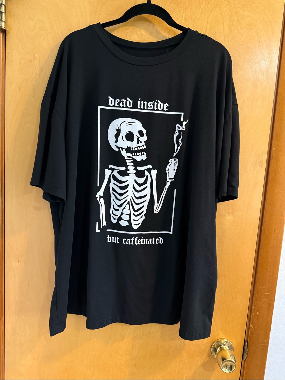 SHEIN Black Short-Sleeve Graphic Tee with White Skeleton Print